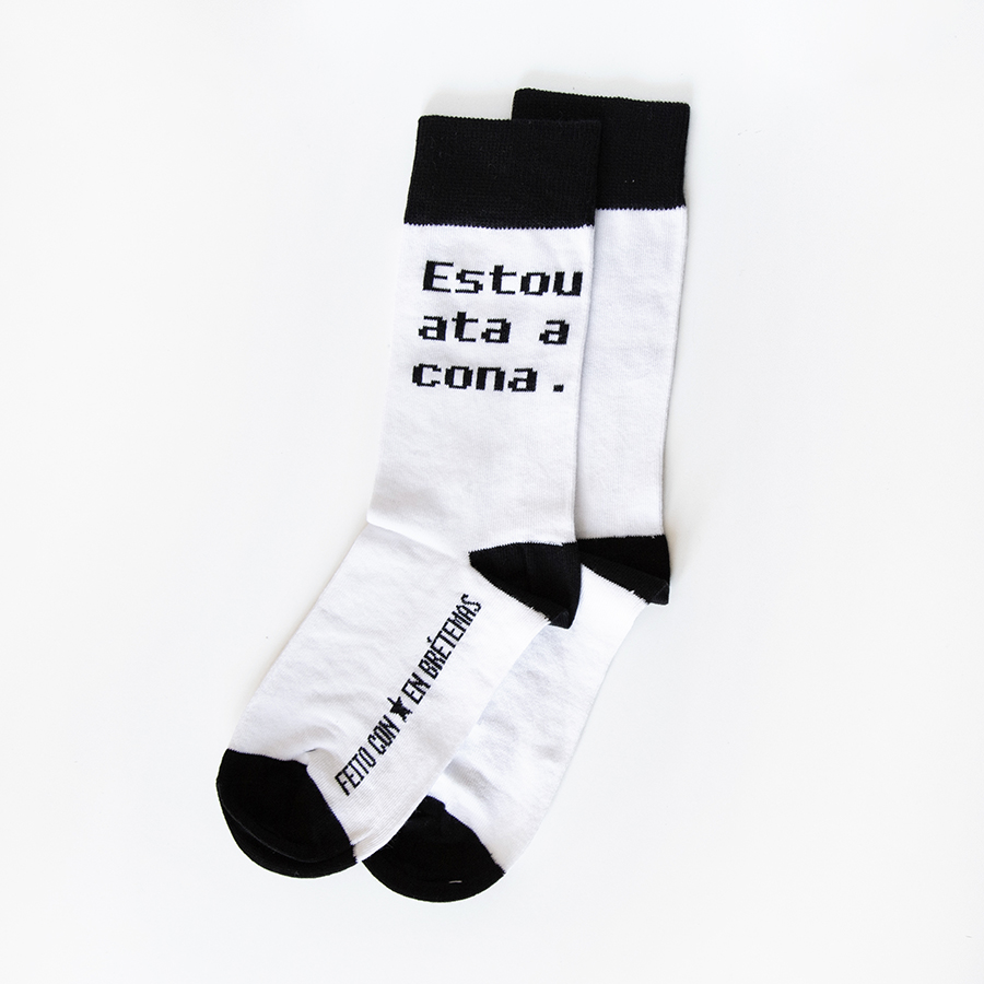 Calcetín "Estou ata a cona" / Branco e negro - Imaxe 3