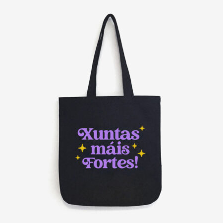Saca de lona orgánica "Xuntas máis Fortes!" / negra