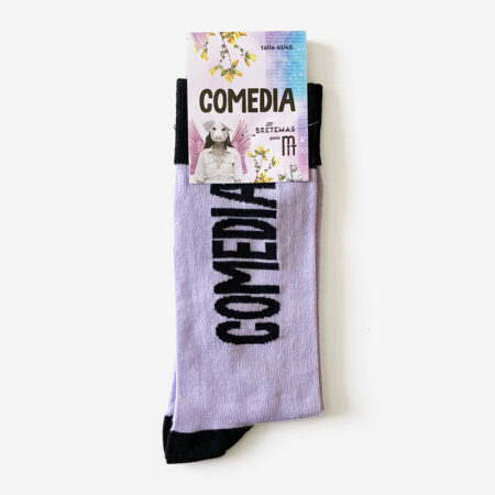 Calcetín "COMEDIA" / lila e negro / colaboración coa MIT Ribadavia