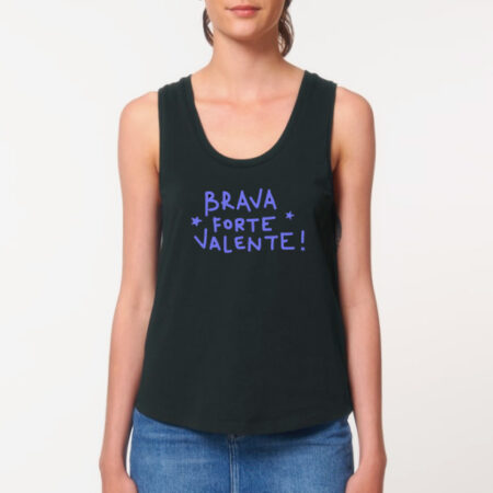 Camiseta BRAVA FORTE VALENTE! tiras / negra / orgánica