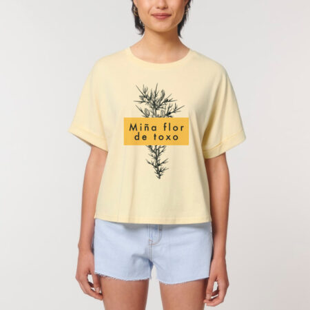 Camiseta frouxa "Miña flor de toxo" / amarela / orgánica