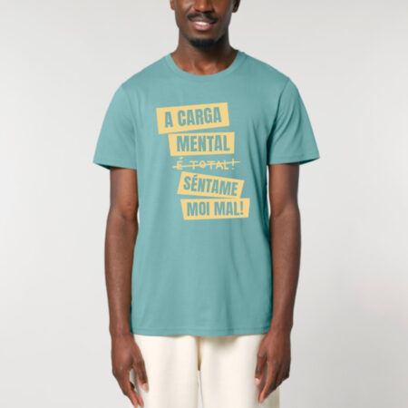 Camiseta unisex CARGA MENTAL / Brétemas & Marta Alonso / turquesa / orgánica