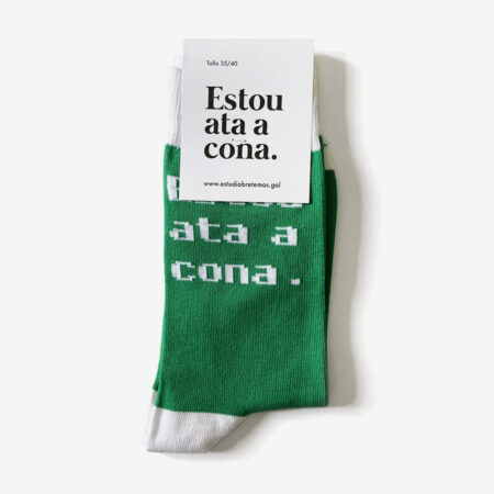 Calcetín "Estou ata a cona" / Verde e branco